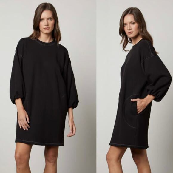 Velvet by Graham & Spencer Long Balloon Sleeves Jensen Mini Dress Black Sz M - Picture 1 of 7